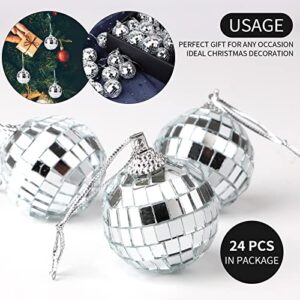 24 Pcs Silver Disco Mirror Ball for Party Decoration, Christmas Tree Wedding Birthday Party Ornaments (1.18 inch)