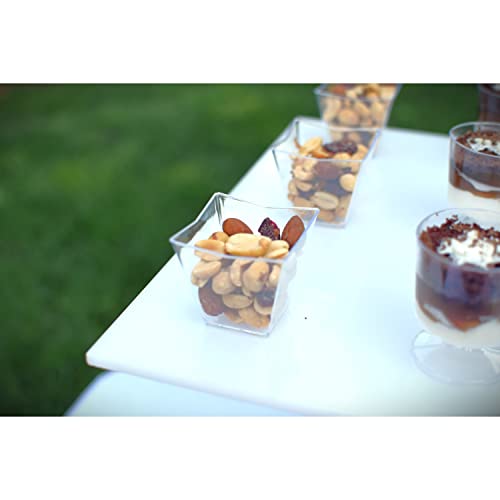 Exquisite Mini Dessert Cups With Spoons 196 PCS I Serves 96 I 2 Oz Disposable Mini Angled Square Plastic Cups For Mini Dessert I Small Dessert Cups with Spoons I Clear Dessert Cups With Spoons