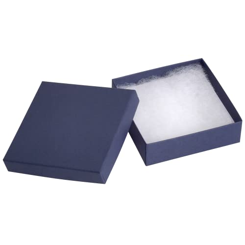 Cardboard Jewelry Boxes 10 Pack - 3.5"x3.5"x1" Bulk Cotton Filled Small Gift Boxes with Lids for Jewelry Packaging (Navy Blue)