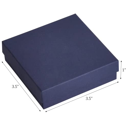 Cardboard Jewelry Boxes 10 Pack - 3.5"x3.5"x1" Bulk Cotton Filled Small Gift Boxes with Lids for Jewelry Packaging (Navy Blue)