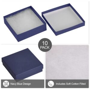 Cardboard Jewelry Boxes 10 Pack - 3.5"x3.5"x1" Bulk Cotton Filled Small Gift Boxes with Lids for Jewelry Packaging (Navy Blue)