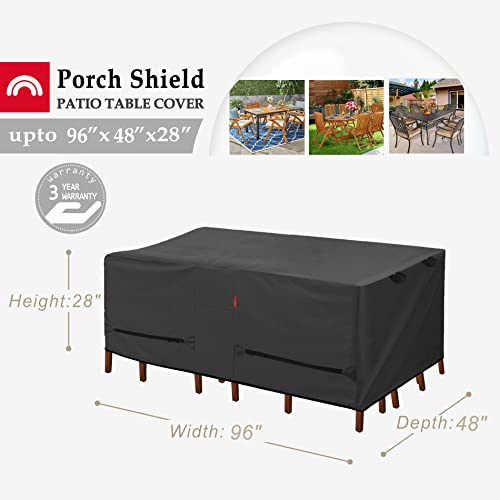 Porch Shield Patio Table Cover - Waterproof Outdoor Dining Table and Chairs Furniture Set Cover Rectangular - 96 x 48 inch, Black