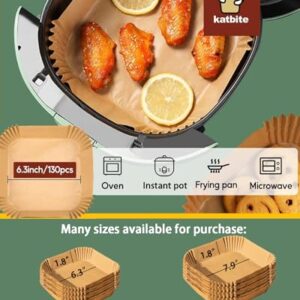 Katbite 130PCS 6.3 IN Disposable Air Fryer Paper Liners, Square Air Fryer Liners for 3 to 5 Qt Fryer, Unbleached Non-Stick & Oil-proof Parchment Paper