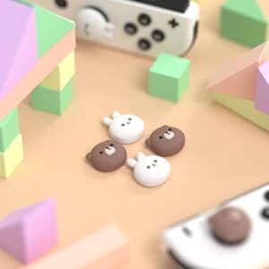 PlayVital Joystick Caps for Nintendo Switch, Thumbstick Caps for Switch Lite, Analog Cover for Switch OLED Joycon Thumb Grip Caps for Switch & Switch Lite & Switch OLED - Chubby Bear & Smiley Bunny
