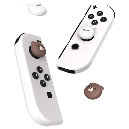 PlayVital Joystick Caps for Nintendo Switch, Thumbstick Caps for Switch Lite, Analog Cover for Switch OLED Joycon Thumb Grip Caps for Switch & Switch Lite & Switch OLED - Chubby Bear & Smiley Bunny