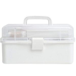 tosnail 13-inch 3 layers plastic craft organizer box storage container first aid carrying case for sewing, painting, arts - white