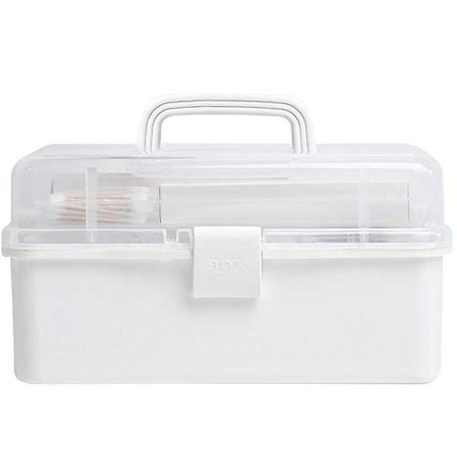 Tosnail 13-Inch 3 Layers Plastic Craft Organizer Box Storage Container First Aid Carrying Case for Sewing, Painting, Arts - White