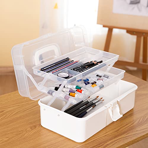 Tosnail 13-Inch 3 Layers Plastic Craft Organizer Box Storage Container First Aid Carrying Case for Sewing, Painting, Arts - White
