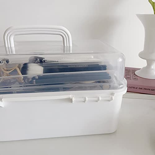 Tosnail 13-Inch 3 Layers Plastic Craft Organizer Box Storage Container First Aid Carrying Case for Sewing, Painting, Arts - White