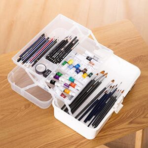 Tosnail 13-Inch 3 Layers Plastic Craft Organizer Box Storage Container First Aid Carrying Case for Sewing, Painting, Arts - White
