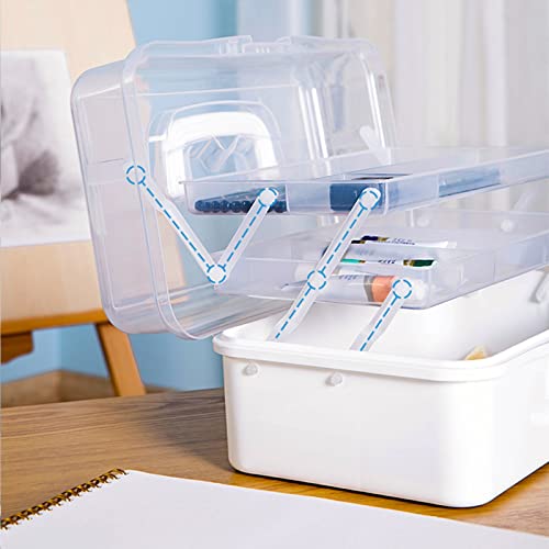 Tosnail 13-Inch 3 Layers Plastic Craft Organizer Box Storage Container First Aid Carrying Case for Sewing, Painting, Arts - White