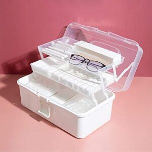 Tosnail 13-Inch 3 Layers Plastic Craft Organizer Box Storage Container First Aid Carrying Case for Sewing, Painting, Arts - White