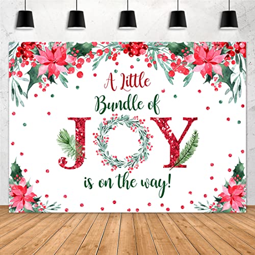 Aperturee Christmas Baby Shower Backdrop 7x5ft A Little Bundle of Joy is On The Way Red Xmas Winter Wonderland Photography Background Boy Girl Party Decoration Cake Table Decoration Photo Studio Booth