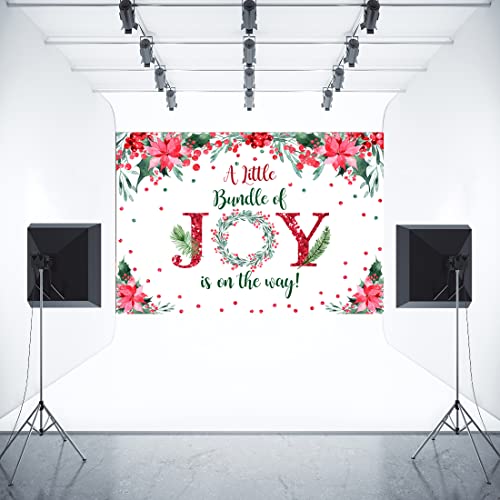 Aperturee Christmas Baby Shower Backdrop 7x5ft A Little Bundle of Joy is On The Way Red Xmas Winter Wonderland Photography Background Boy Girl Party Decoration Cake Table Decoration Photo Studio Booth