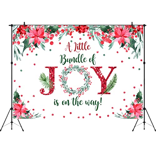 Aperturee Christmas Baby Shower Backdrop 7x5ft A Little Bundle of Joy is On The Way Red Xmas Winter Wonderland Photography Background Boy Girl Party Decoration Cake Table Decoration Photo Studio Booth
