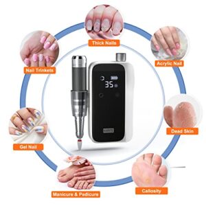 Karite Professional Nail Drill Machine for Acrylic Nails, 35000 RPM Electric Nail File with 13 Bits, 30 Sanding Bands – USB Rechargeable, Portable Electronic Nail Filer for Home Salon Manicure Tools