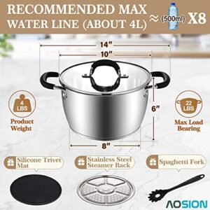 AOSION 6 Quart Stainless Steel Stockpot, All-In-One 6QT Stock Pot, Soup Pasta Pot with Lid, Cooking Pot, Induction Pot, Sauce Pot Compatible with All Stoves, Heat-Proof Double Handles, Dishwasher Safe