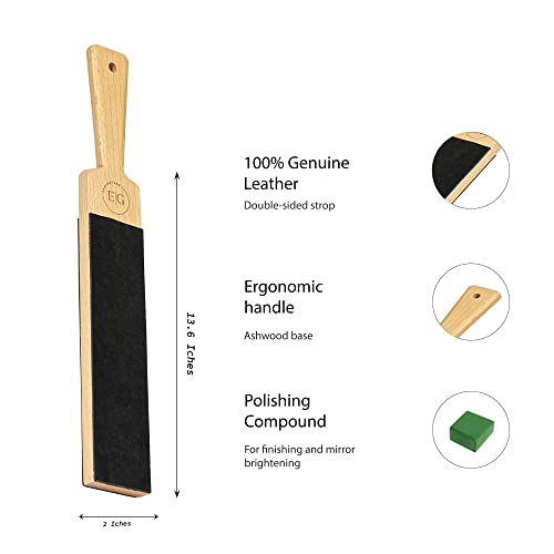 E & G Leather Strop for Knife Sharpening - Leather strop Kit with Sharpening Stropping Compound - Get Razor-Sharp Edges with Knife Stropping Compound Kit Black