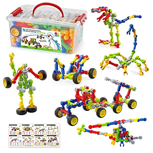 170 Pcs Building Toys for Kids Ages 4-8 with Toy Box Storage, Idea Guide, Building Blocks STEM Toys for 3 4 5 6 7 8 9 Year Old Creative Kids Activity, Christmas Birthday Gifts for Boys Girls