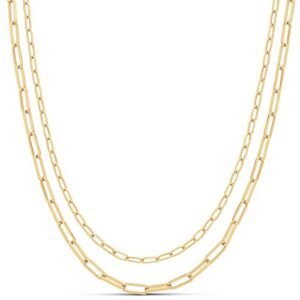 amazon essentials 14k gold plated 2 row chain layer necklace, yellow gold