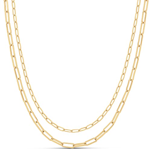 Amazon Essentials 14K Gold Plated 2 Row Chain Layer Necklace, Yellow Gold