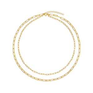 Amazon Essentials 14K Gold Plated 2 Row Chain Layer Necklace, Yellow Gold