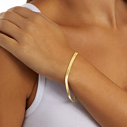 Amazon Essentials 14K Gold Plated Double Herringbone Chain Bracelet 7.5", Yellow Gold