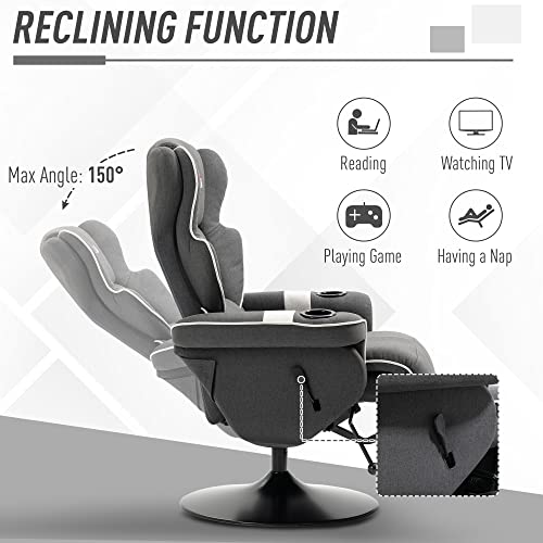 HOMCOM Manual Recliner, Swivel Lounge Armchair with Footrest and Two Cup Holders for Living Room, Black