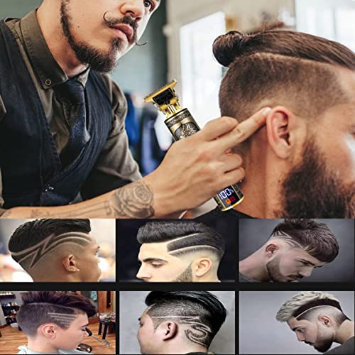 JAVENYIMAN Professional Hair Trimmer for Men,T-Blade Zero Gapped Cordless Edger Clipper Cutting Rechargeable Liners Electric Beard Shaver with LED Display (Gold)