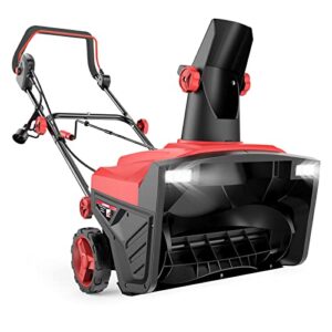 ecomax 19.5 inch 15 amp corded electric snow blower, with double led lights, overload protection, 180° rotatable chute, snow thrower for driveway walking path yards, model: elg10, black&red
