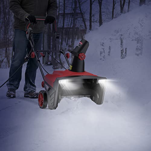 ECOMAX 19.5 Inch 15 AMP Corded Electric Snow Blower, with Double LED Lights, Overload Protection, 180° Rotatable Chute, Snow Thrower for Driveway Walking Path Yards, Model: ELG10, Black&Red