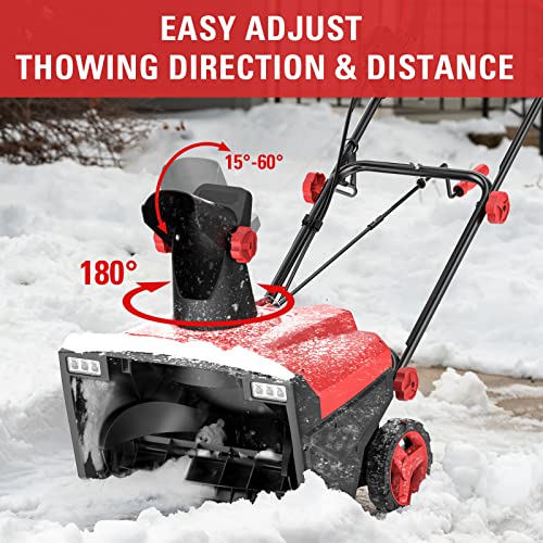 ECOMAX 19.5 Inch 15 AMP Corded Electric Snow Blower, with Double LED Lights, Overload Protection, 180° Rotatable Chute, Snow Thrower for Driveway Walking Path Yards, Model: ELG10, Black&Red