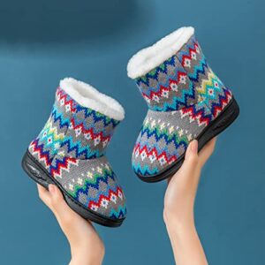 Anddyam Kids Fuzzy Warm Soft Boot Slipper Non-Slip House Shoes Outdoor Indoor Winter Knitted Cozy Warm Girls Boys Slipper Big Kid 4-6 blue