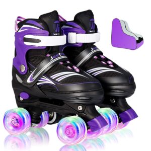 jeefree kids roller skates,adjustable roller skates for girls and boys,girls roller skates with light up wheels,outdoor quad roller skates for girls (size s: 10c-13c, size m: 13c-3y)