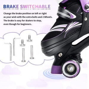 JeeFree Kids Roller Skates,Adjustable Roller Skates for Girls and Boys,Girls Roller Skates with Light up Wheels,Outdoor Quad Roller Skates for Girls (Size S: 10C-13C, Size M: 13C-3Y)