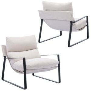 lukealon modern linen accent armchairs set of 2, upholstered living room chairs with metal base thickened cushion sofa chairs comfy lounge chair for bedroom living room, white