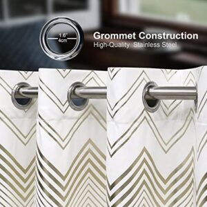 always4u Soft Velvet Foil Print Curtains 84 Inches Long White and Gold Chevron Curtains Luxury Window Treatment White 2 Panels 54 * 84 Inches