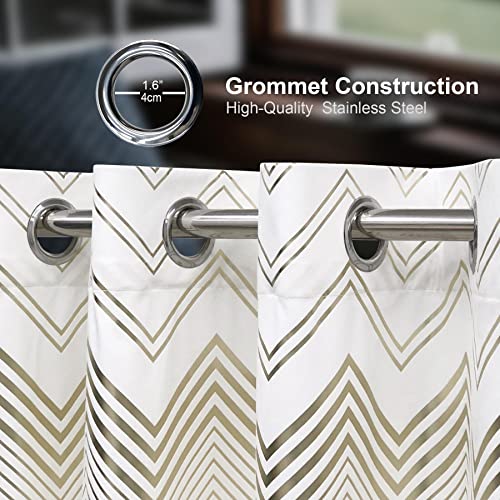 always4u Soft Velvet Foil Print Curtains 84 Inches Long White and Gold Chevron Curtains Luxury Window Treatment White 2 Panels 54 * 84 Inches