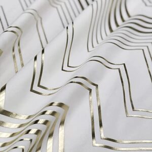 always4u Soft Velvet Foil Print Curtains 84 Inches Long White and Gold Chevron Curtains Luxury Window Treatment White 2 Panels 54 * 84 Inches