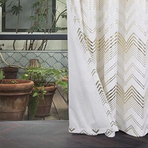 always4u Soft Velvet Foil Print Curtains 84 Inches Long White and Gold Chevron Curtains Luxury Window Treatment White 2 Panels 54 * 84 Inches