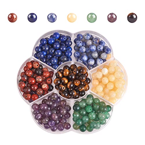 WEWAYSMILE 280 Pcs 7 Chakra Natural Stone Beads Round Gemstone Beads Mix DIY Smooth Stone Bead Kit Crystal Energy Healing Bulk Bead Charm for Jewelry Making Bracelet Necklace Earrings(6MM)