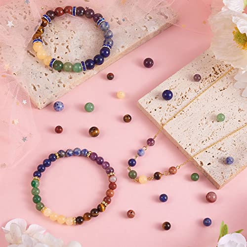 WEWAYSMILE 280 Pcs 7 Chakra Natural Stone Beads Round Gemstone Beads Mix DIY Smooth Stone Bead Kit Crystal Energy Healing Bulk Bead Charm for Jewelry Making Bracelet Necklace Earrings(6MM)