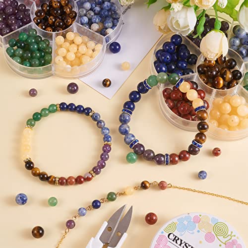 WEWAYSMILE 280 Pcs 7 Chakra Natural Stone Beads Round Gemstone Beads Mix DIY Smooth Stone Bead Kit Crystal Energy Healing Bulk Bead Charm for Jewelry Making Bracelet Necklace Earrings(6MM)