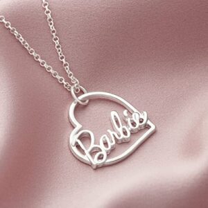 Barbie Script Heart Necklace - Silver