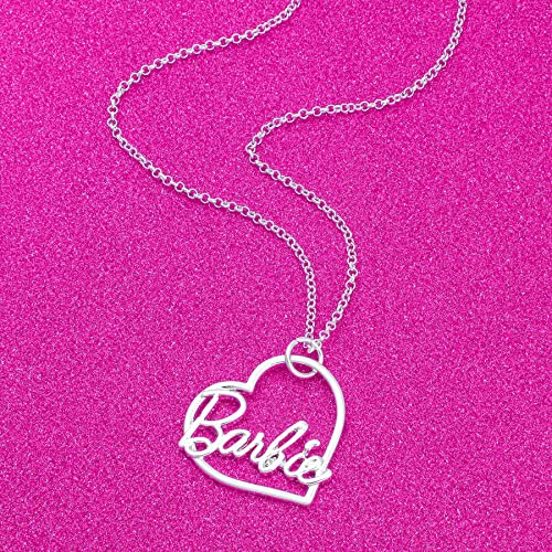 Barbie Script Heart Necklace - Silver