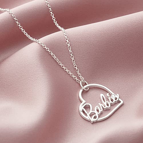 Barbie Script Heart Necklace - Silver