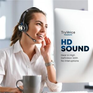 TruVoice BT65 Wireless USB Headset with Hi-Fi Audio and Noise Canceling Microphone - v5.2 Bluetooth Fast Charging Base and 15hr Talk time - Multi Connectivity with Both Computer and Cell Phone.