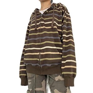 mtsebmves women's zip up hoodie sweatshirt long sleeve oversized casual 90s y2k e-girl streetwear grunge jacket with pocket(coffee-a,m)
