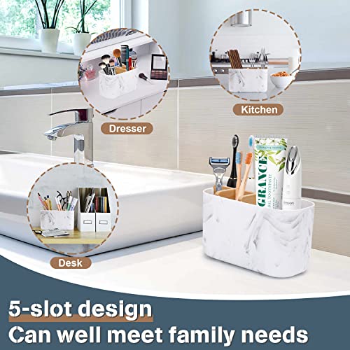 GFWARE Toothbrush Holders for Bathrooms, 5 Slots Bamboo Toothbrush Holder Eco Friendly Kids Electric Toothbrush Holder and Toothpaste Holder for Bathroom Shower Countertop, MarbleToothbrush Organizer