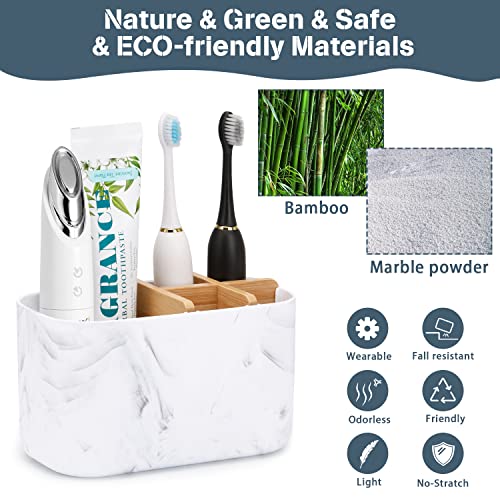 GFWARE Toothbrush Holders for Bathrooms, 5 Slots Bamboo Toothbrush Holder Eco Friendly Kids Electric Toothbrush Holder and Toothpaste Holder for Bathroom Shower Countertop, MarbleToothbrush Organizer